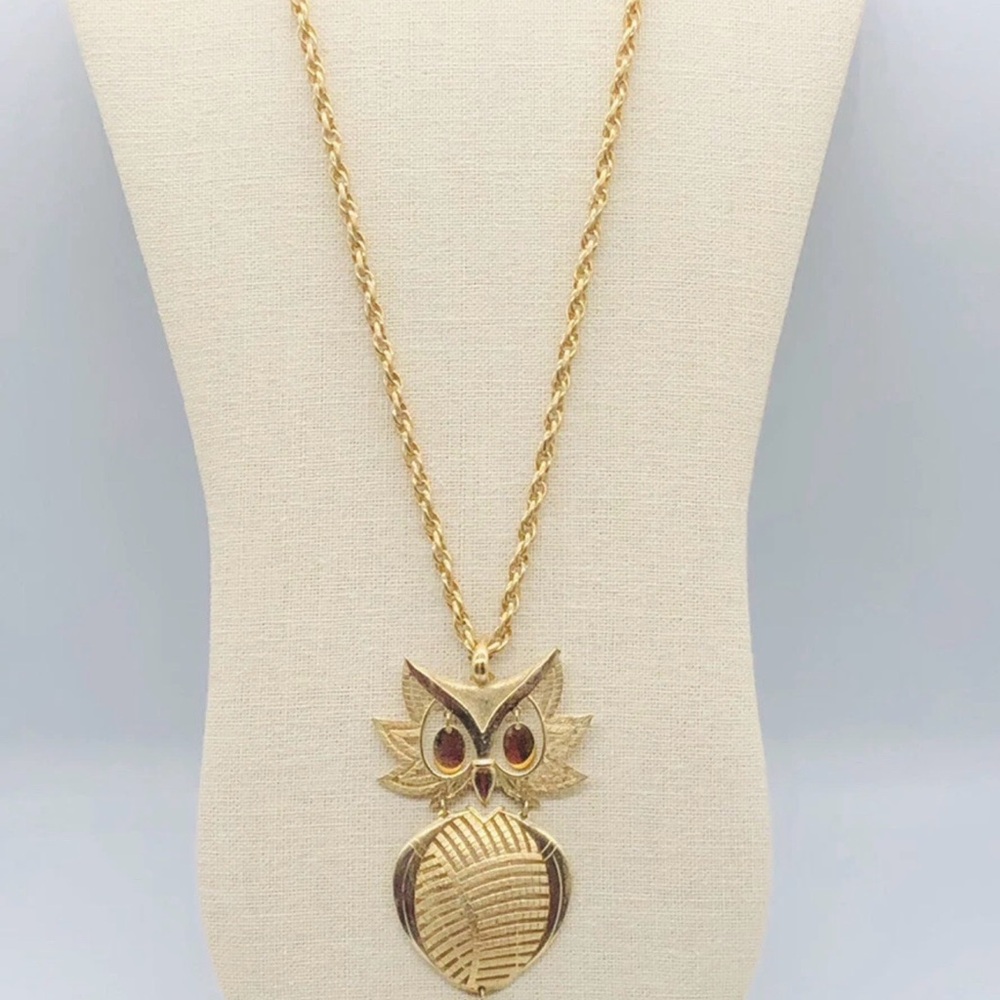 Vintage Alan Gold Owl Pendant Necklace
